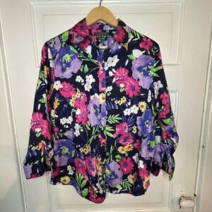 Lauren Ralph Lauren No Iron Button Up Floral Shirt w: 3/4” Sleeves